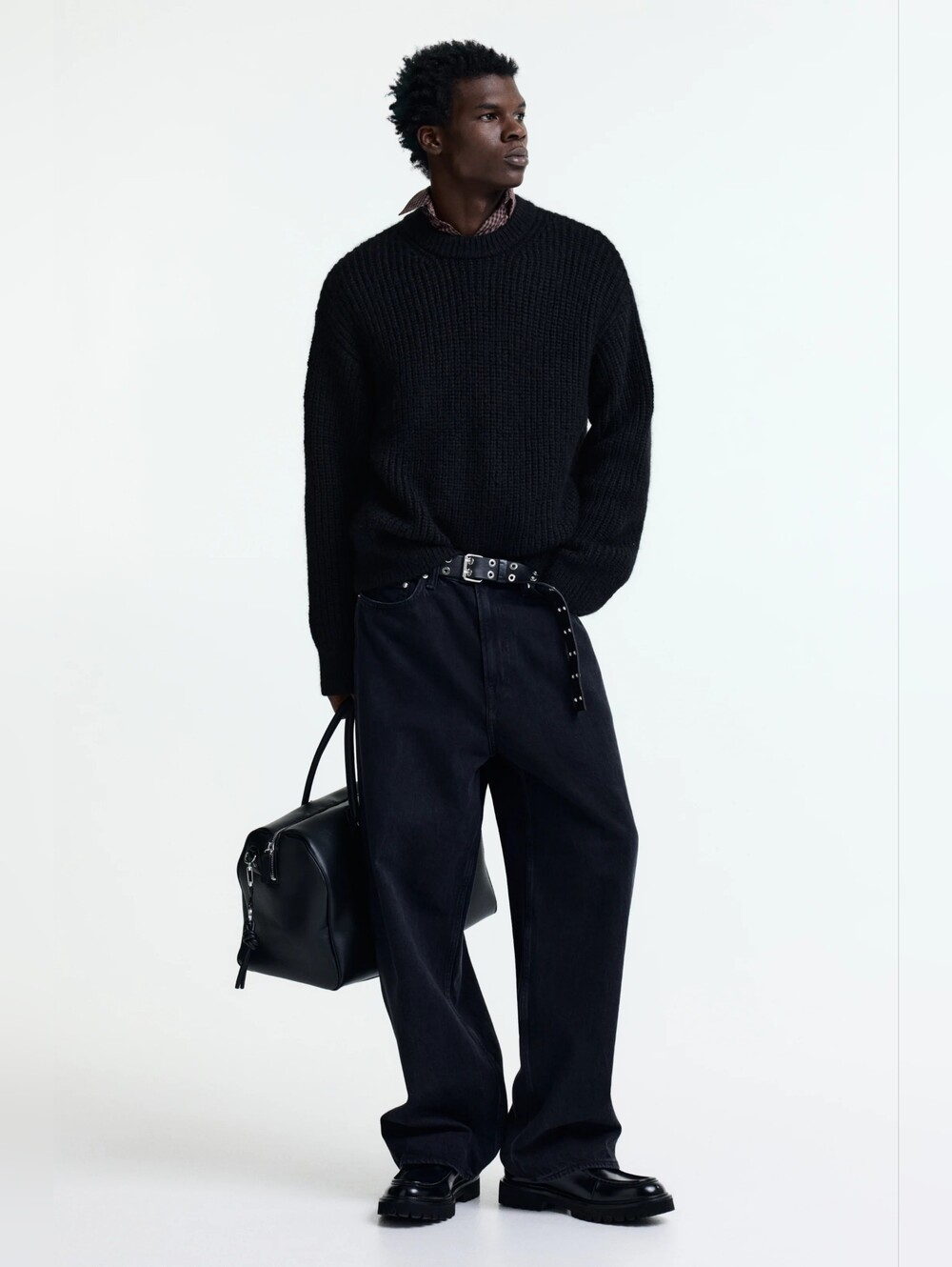 H&M Divided Men’s Loose-Fit Rib-Knit Alpaca Blend Sweater, Black, Sz L NWT